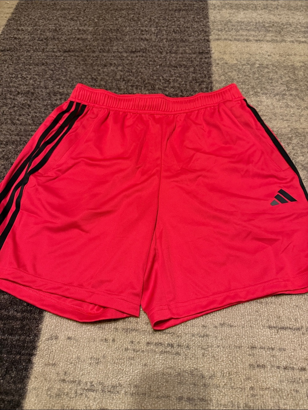 adidas Men's Red Athletic Shorts with Black Stripes